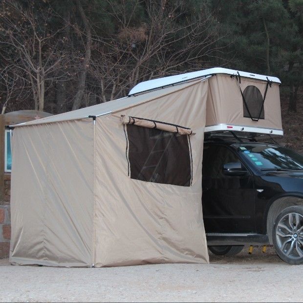 Tienda de techo de fibra de vidrio beige con cuarto anexo y escalera de aluminio Peso bruto 75 kg